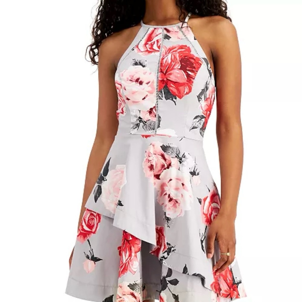 Speechless Juniors Pink and Grey Floral Halter Dress, Size 15